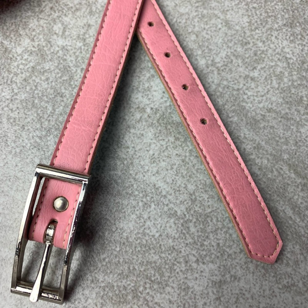 Vintage Pink Blue Faux Vegan Leather Thin Skinny Belt Silver Buckle — Small 33"